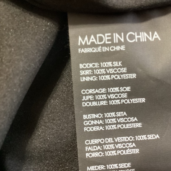 Club Monaco Silk Mixed Media Dress Black Tan Long Sleeve Abstract Print Luxury - Picture 9 of 9